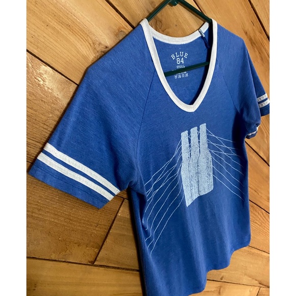 Vintage Blue V-neck Ringer T-shirt Small - Picture 11 of 11